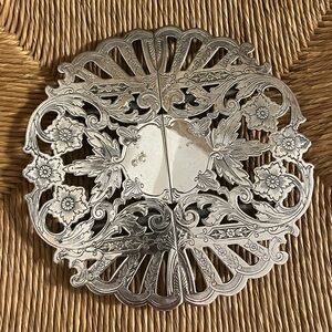 Vintage Marlboro Round Silverplate Expandable Trivet with Etched Floral Design